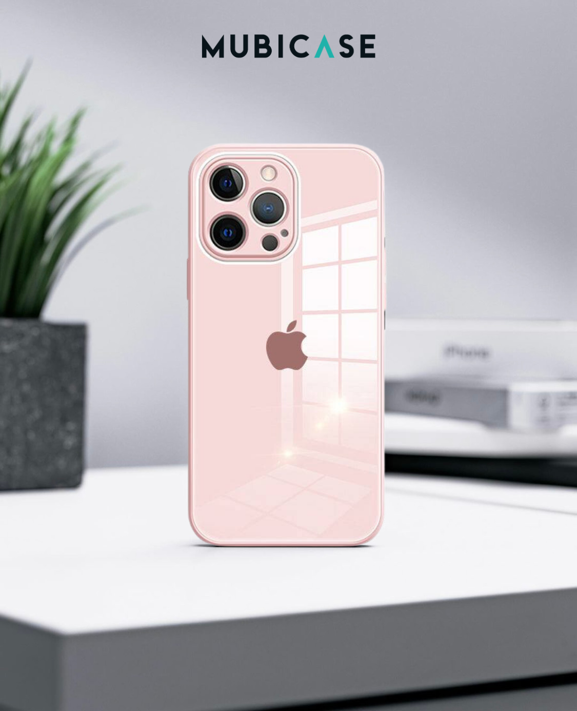 MUBI iPhone 13 Pro Kamera Korumalı Toz Pembe Cam Kılıf