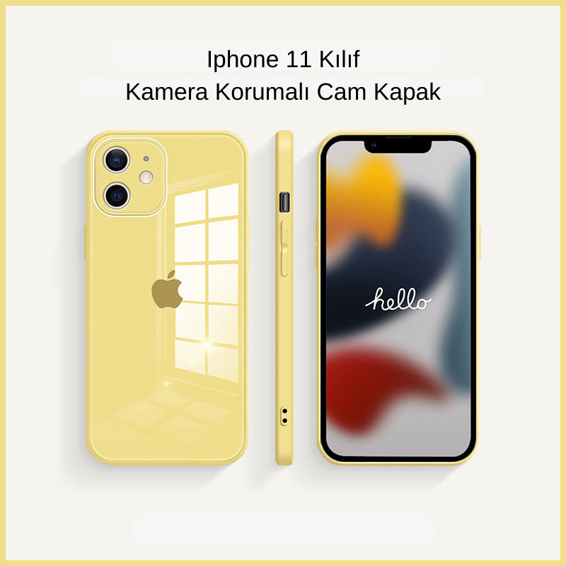 MUBI iPhone 14 Pro Max Kamera Korumalı Sarı Cam Kılıf