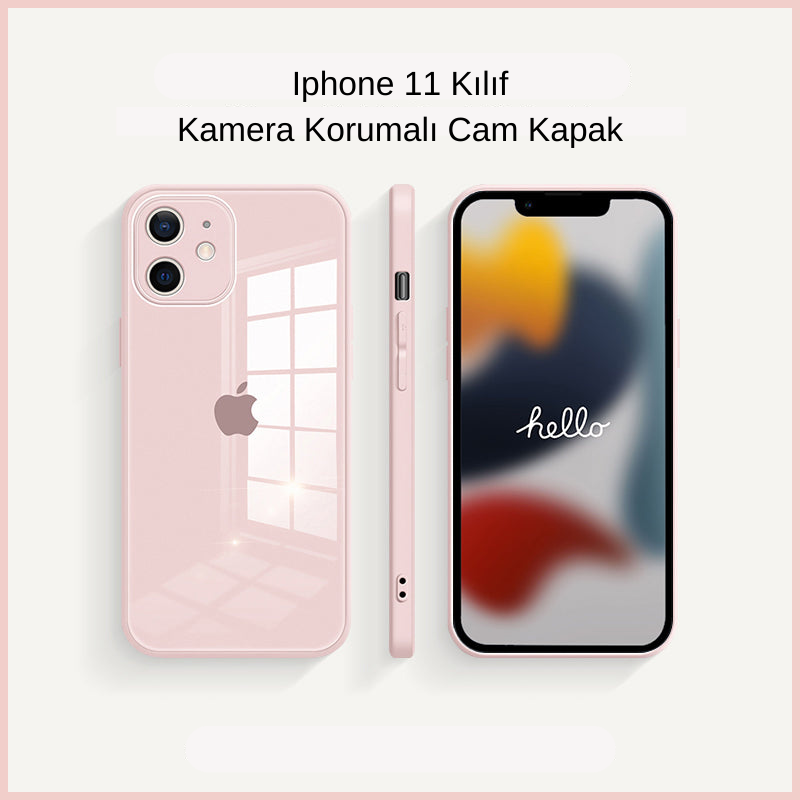 MUBI iPhone 13 Pro Kamera Korumalı Toz Pembe Cam Kılıf