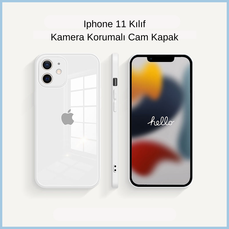 İphone Kamera Korumalı Cam Kılıf Beyaz