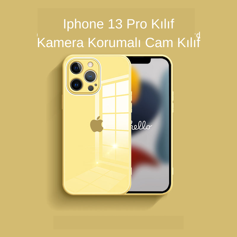 MUBI iPhone 14 Pro Max Kamera Korumalı Sarı Cam Kılıf