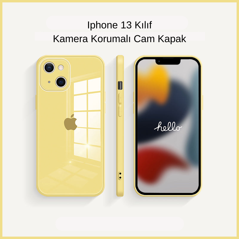 MUBI iPhone 14 Pro Max Kamera Korumalı Sarı Cam Kılıf